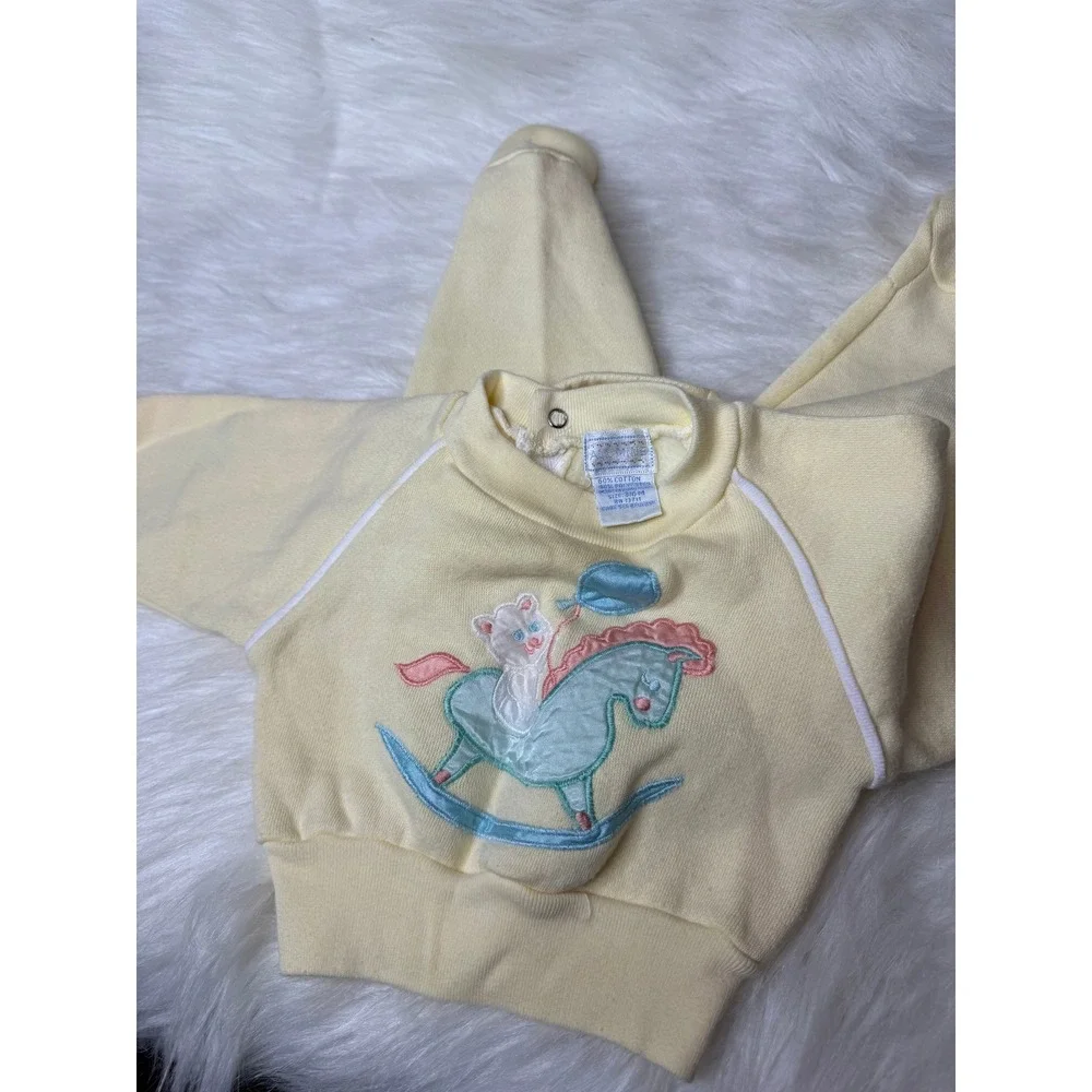 Vintage Baby 3-6M Yellow Footed Pants‎ Sweatshirt Set Baby Rocking Horse